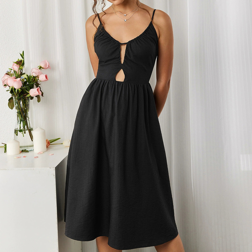 Zara Ruched Collar Cutout Backless Spaghetti Strap A-Line Midi Dress